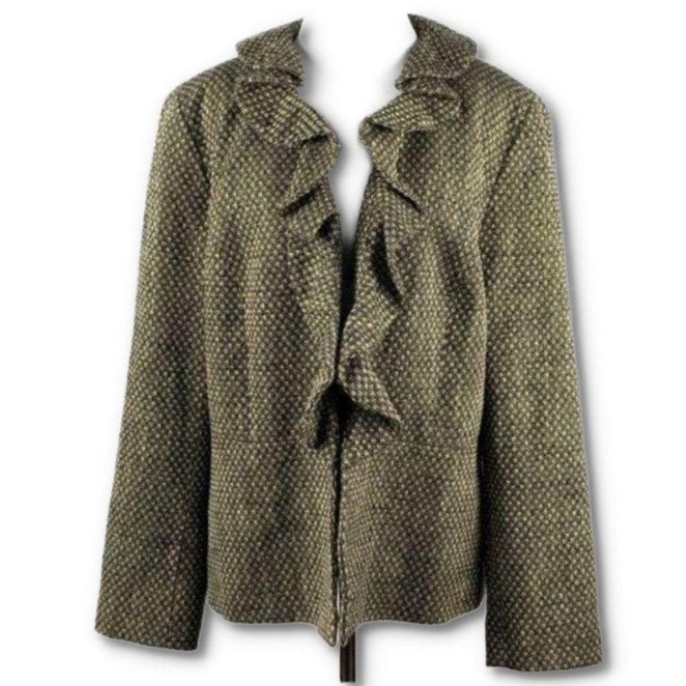 Jones New York Tan/black tweed Ruffle Blazer